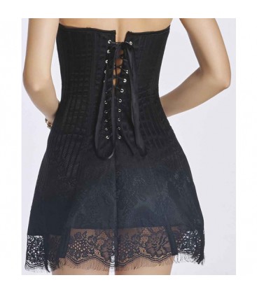 CORSET CON FALDA FLORAL NEGRO