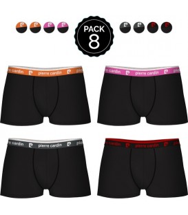 SET 8 BOXERS PIERRE CARDIN NEGROS CON CINTURA EN COLOR NARANJA/ROSA/GRIS/ROJO